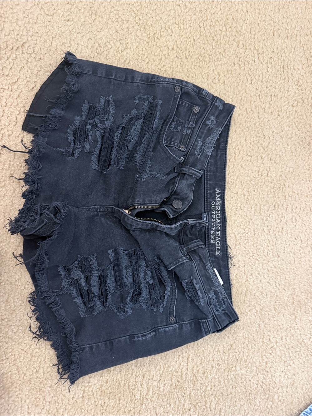 American Eagle Outfitters Distressed Black Denim Cutoff Shorts